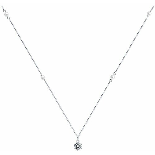 Колье Diamant online, серебро, 925 проба, фианит, жемчуг Swarovski синтетический, длина 40 см. серебряное колье с жемчугом фианитом ониксом