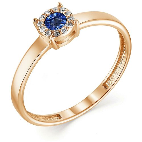 фото Алькор кольцо с бриллиантами и сапфиром из красного золота 13395-102, размер 17