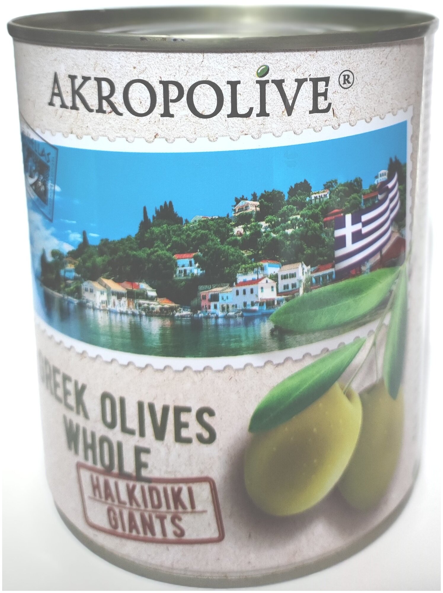Оливки зелёные "Гигант" с кост.ж/б 810г AKROPOLIVE (Греция) - фотография № 1
