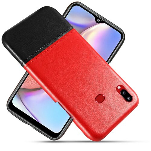 фото Чехол панель-накладка mypads для samsung galaxy a10s обтянутый качественной импортной кожей двухцветный дизайнерский с элегантной прошивкой красный-черный