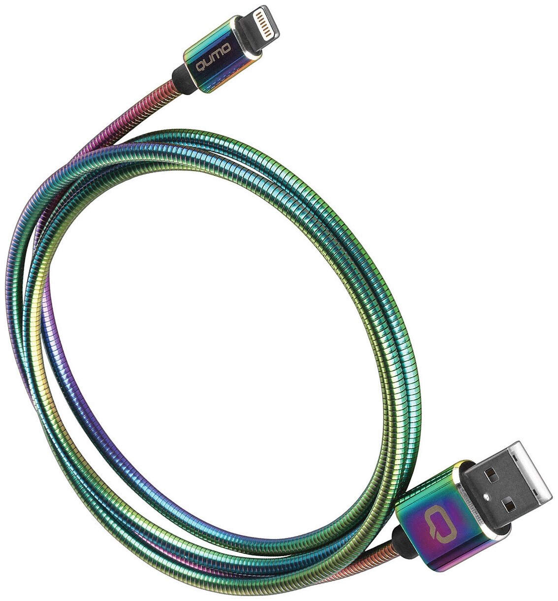 Кабель Qumo USB-Apple 8 pin MFI С48 5В 24A 12Вт металлический коннектор 1 м AP500RBW1m разноцветный