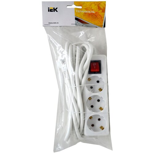Удлинитель IEK WYP10-16-03-03-ZK-N, 3 розетки, с/з, 16А / 3500 Вт 3 3 м 1 кв. мм 85 мм 50 мм белый