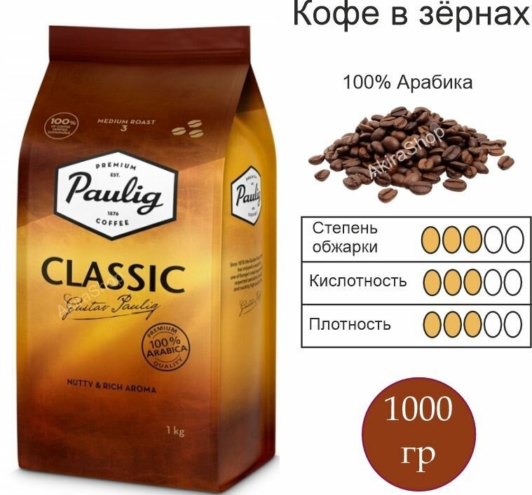 Кофе зерновой Paulig Classic, 1000 гр. Финляндия