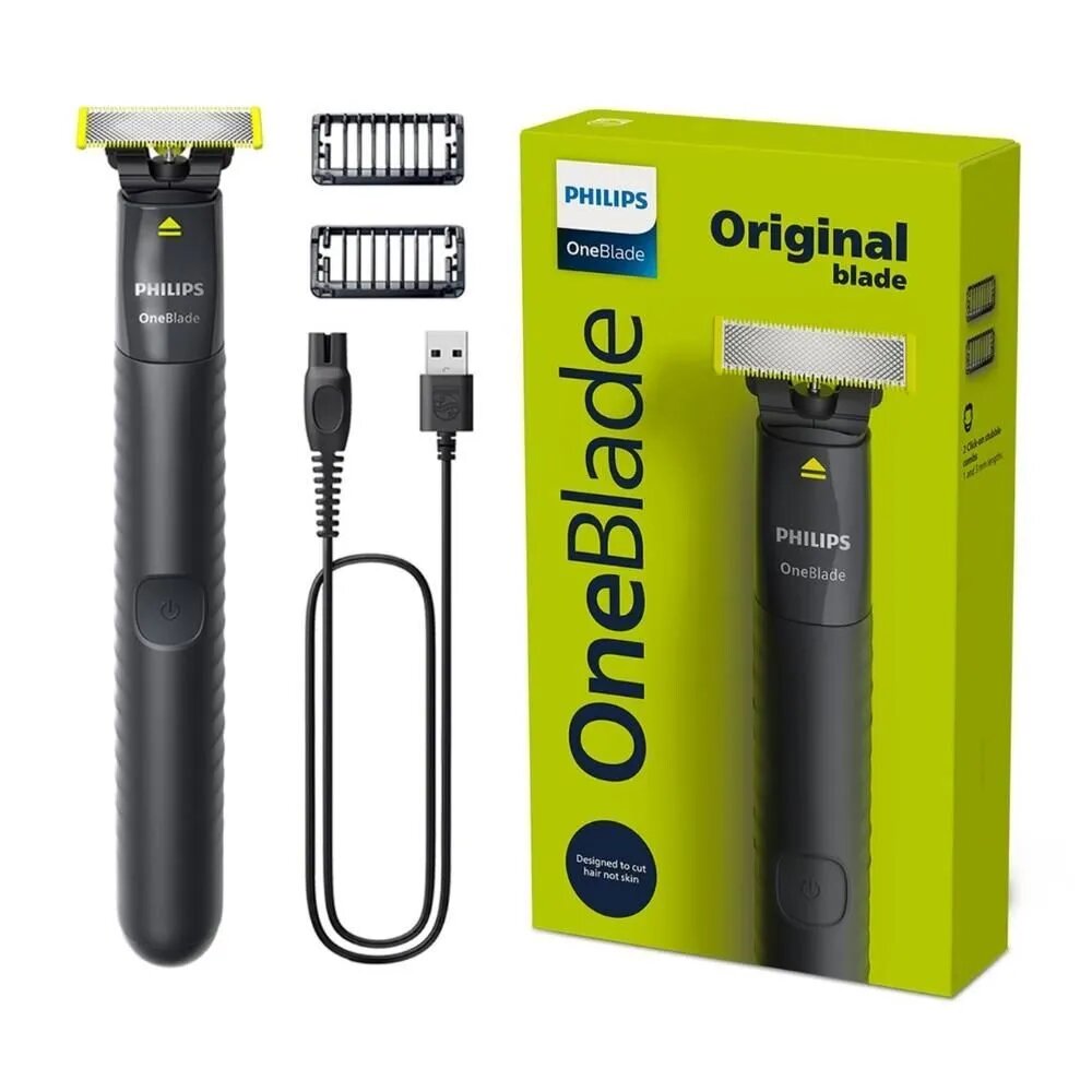 Триммер Philips QP1424/10 OneBlade, для бороды, усов, тела, нержавеющая сталь, до 40 минут автономной работы