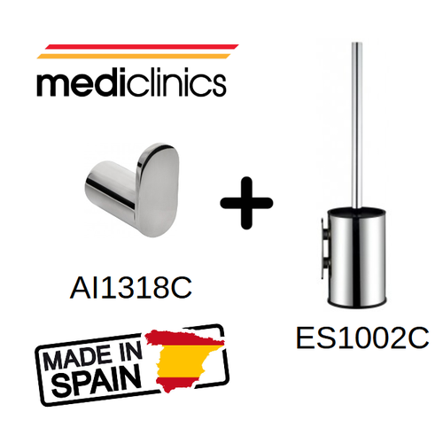 Набор аксессуаров для ванной комнаты и туалета MED05, Mediclinics, Испания, цвет полированная сталь