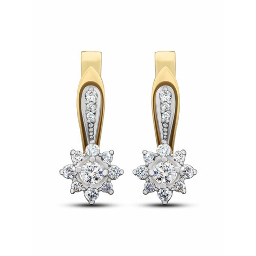 Комплект серег Гатамов, белое, комбинированное, желтое золото, 585 проба, родирование, бриллиант, золотой