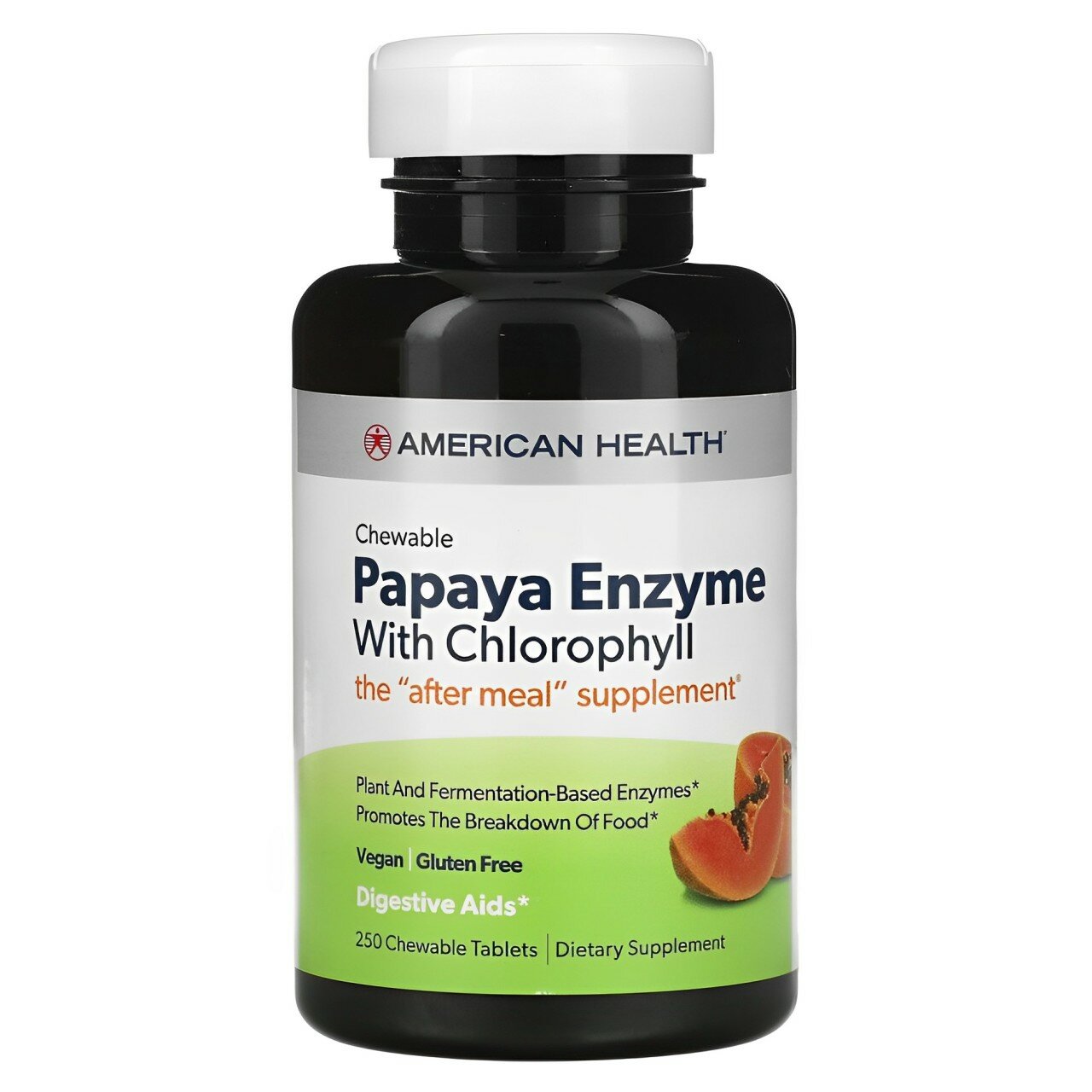 American Health ферменты папайи с хлорофиллом 250 жевательных таблеток