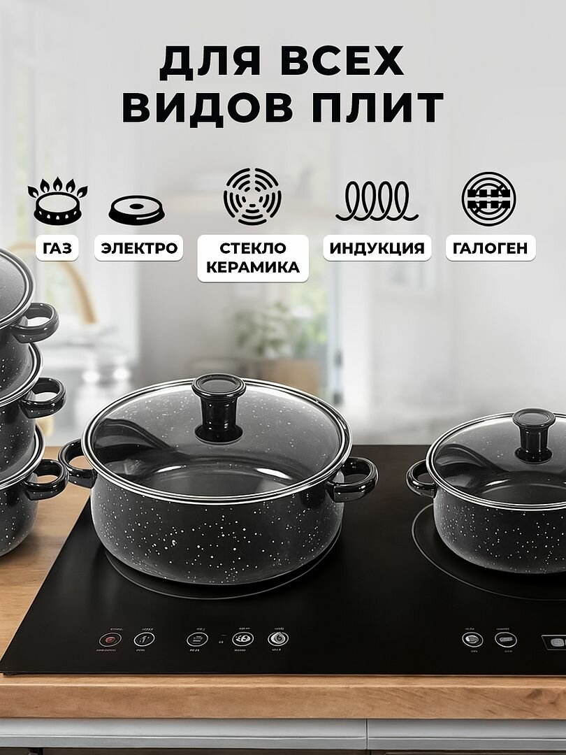 Набор эмалированных кастрюль с крышками , 5 штук — фото 1