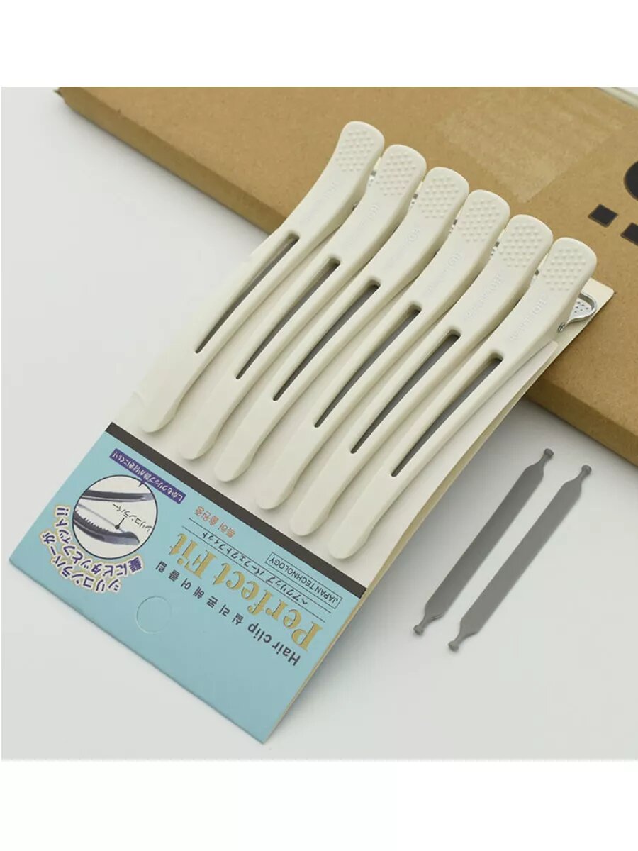 Парикмахерские зажимы для волос Lunaport, с силиконовыми вставками, длина 11 см, 6 штук, белые — фото 1