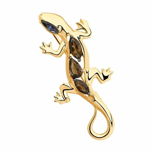 Брошь Diamant online, серебро, 925 проба, золочение, фианит, раухтопаз, , коричневый
