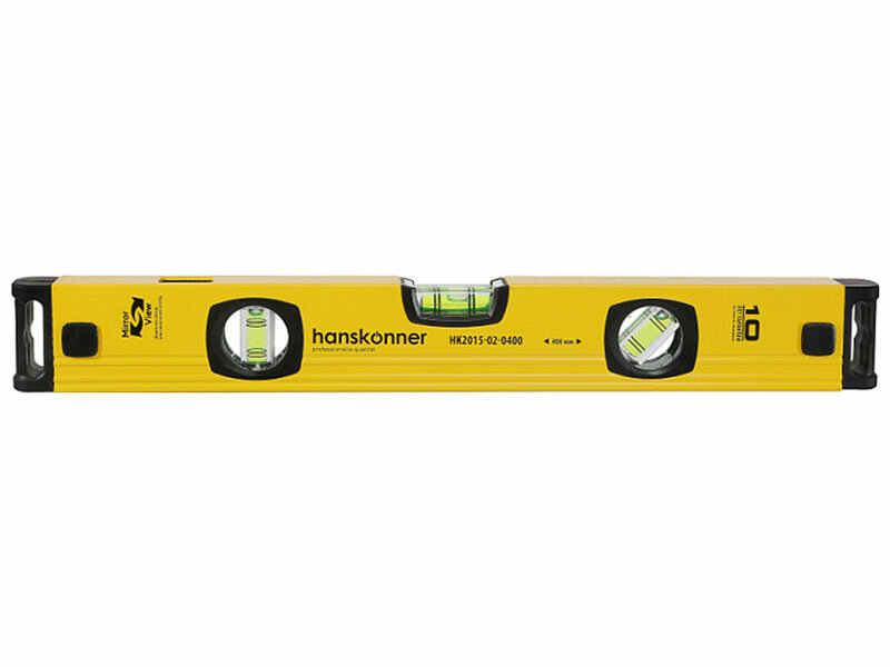 Уровень фрезерованный Hanskonner HK2015-02-0400 400 мм, 3 колбы, усилен фрезеровкой, двойной обзор 05 мм/м