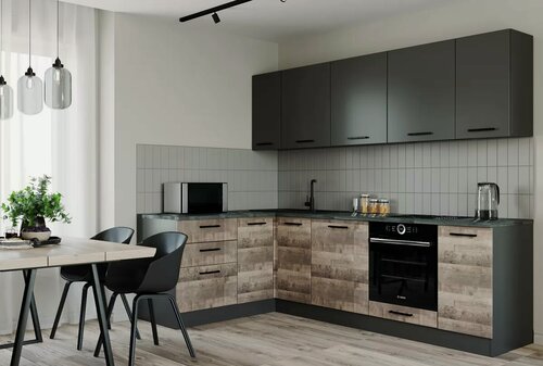 Изображение товара Кухонный гарнитур Sanvut угловой Трансильвания 2600х1600 столешница 38 мм, каркас ЛДСП, фасад ЛДСП, Антрацит/Гранж