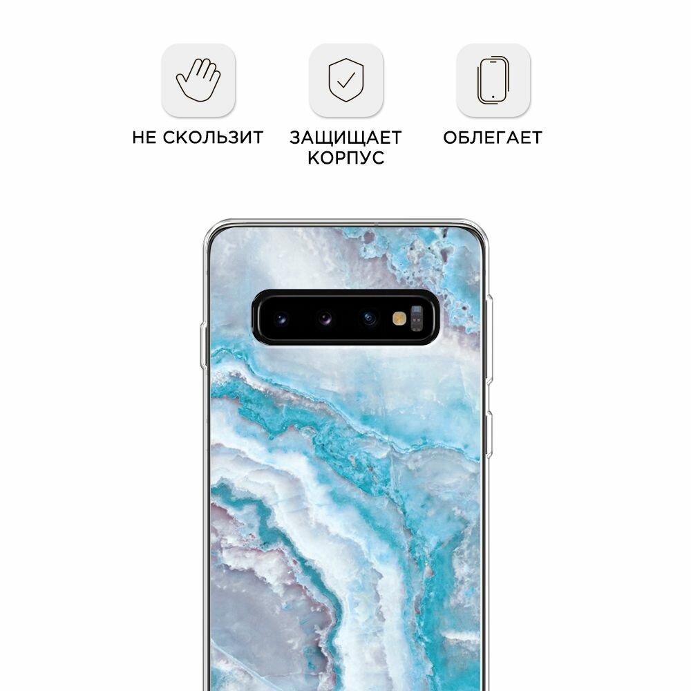 Чехол на Samsung Galaxy S10 / Самсунг Галакси S10 с принтом "Нежно-голубой мрамор" — фото 1