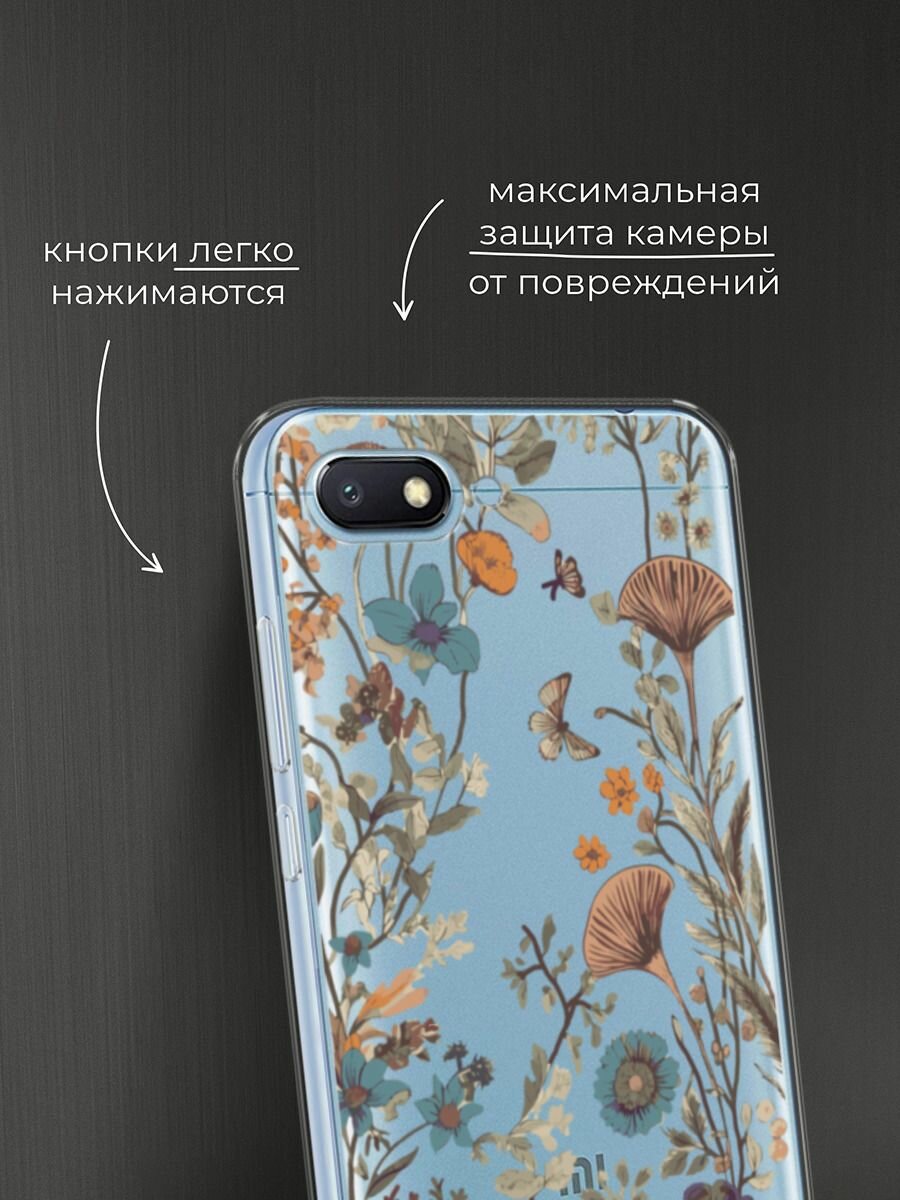 Чехол на Xiaomi Redmi 6A / Сяоми Редми 6А с принтом Сухоцветы и бабочка — фото 1