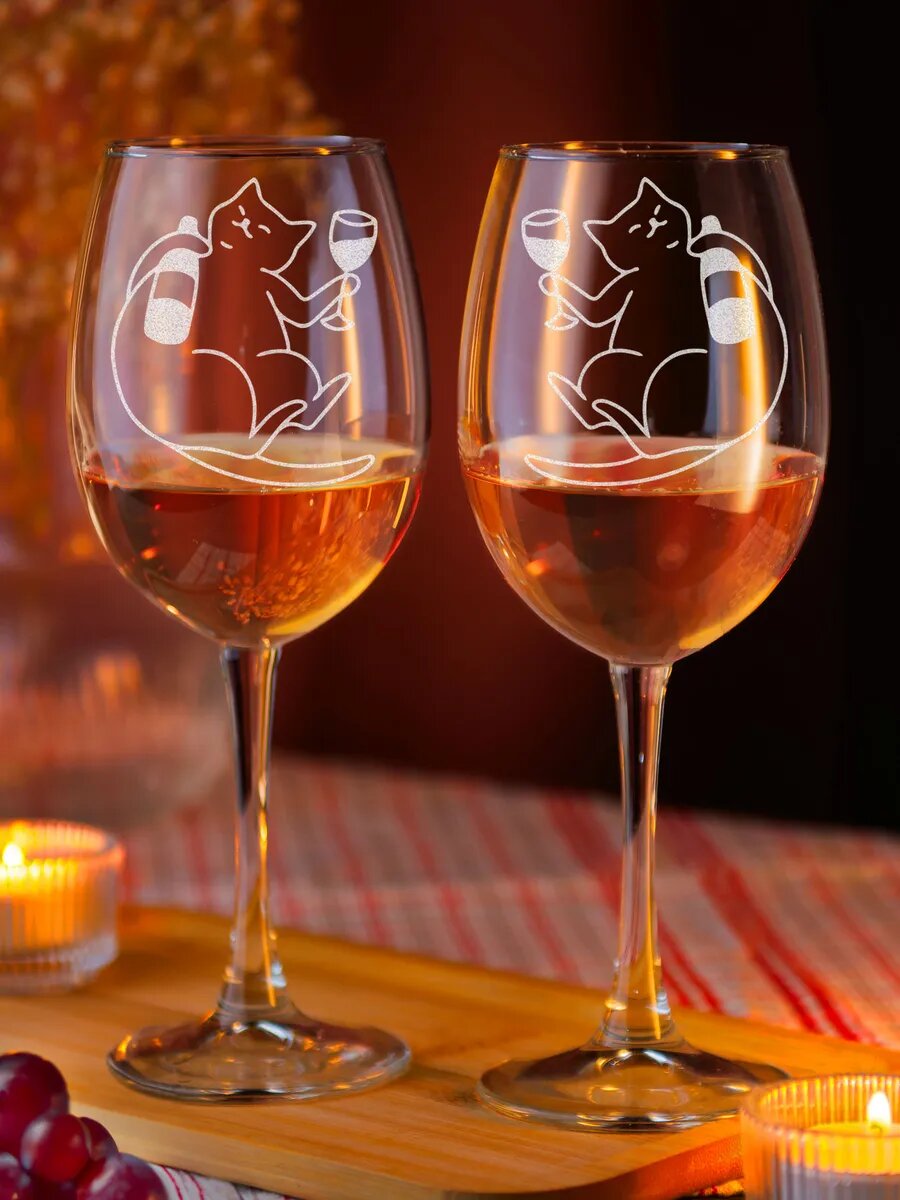 Набор бокалов с котами и вином