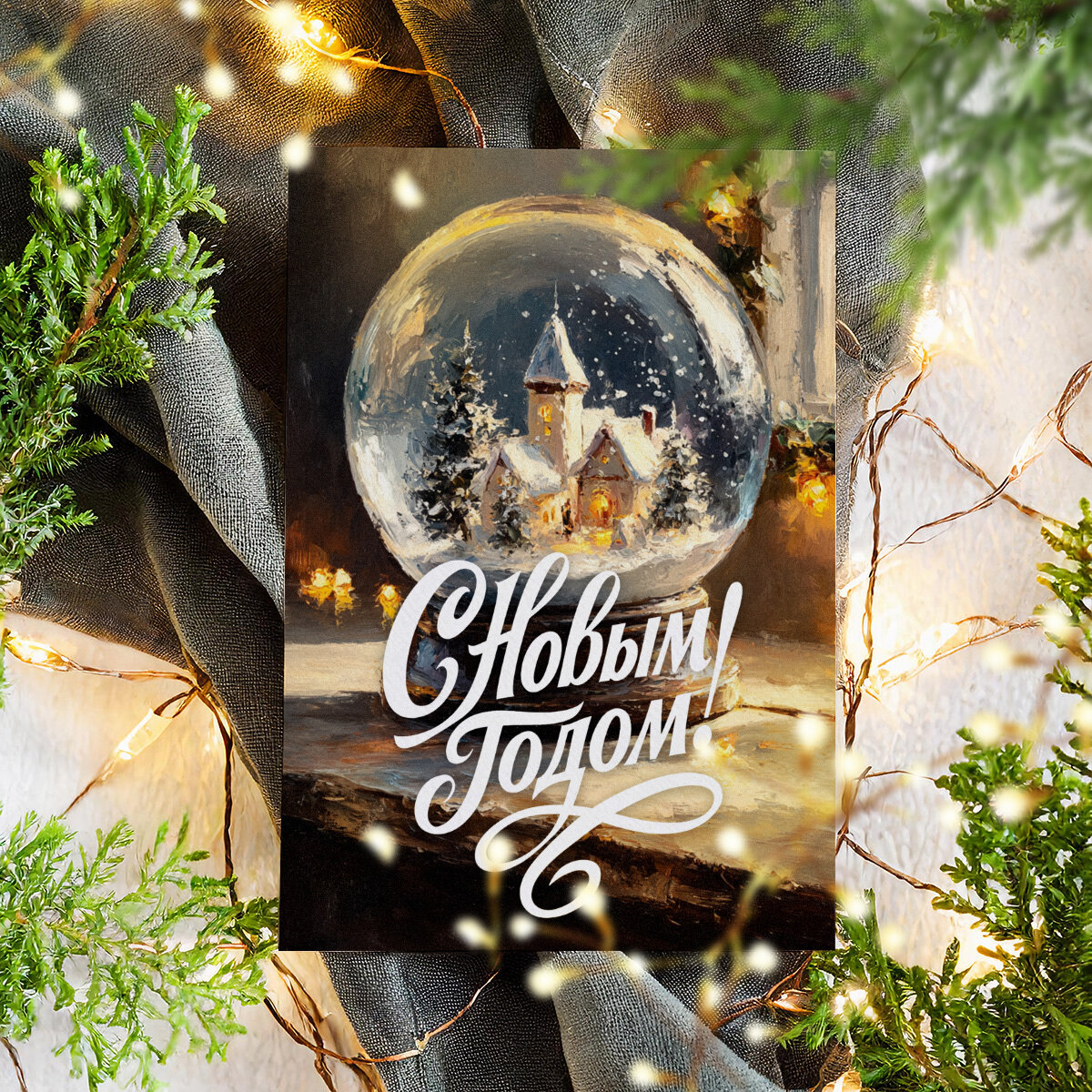 Новогодняя открытка в винтажном стиле, Поздравительная открытка с Новым Годом , красивые яркие принты, формат А5