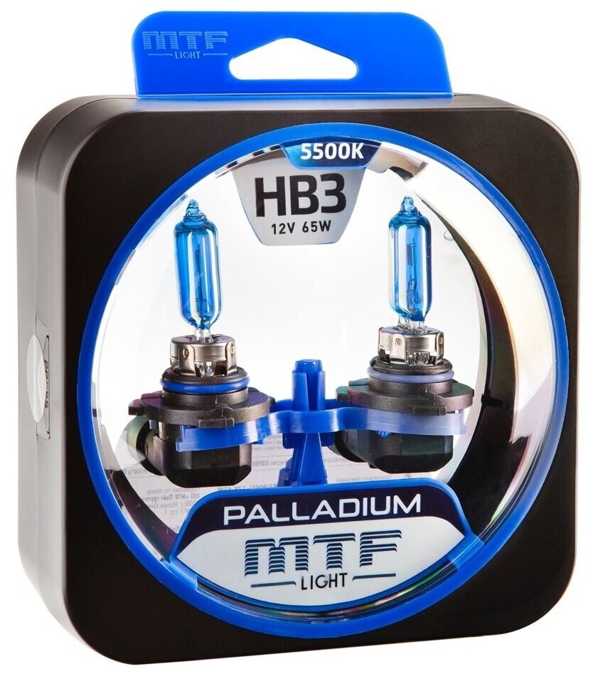 Комплект галогенных ламп HB3(9005) MTF light series Palladium со специальным покрытием излучают кристально-белый свет (5500K) комп.2шт.