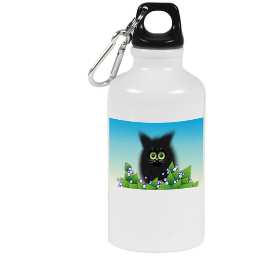 Бутылка с карабином CoolPodarok Котёнок и листья арт
