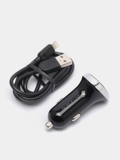 Блок питания автомобильный 2 USB Borofone, BZ15, Auspicious, 2400mA, пластик, дисплей, кабель 8 pin, цвет: чёрный - фотография № 17