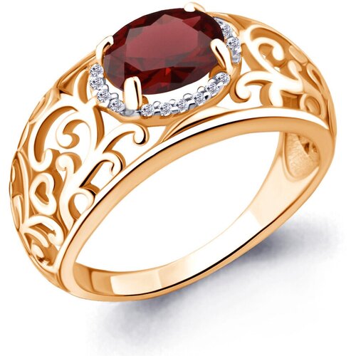 фото Кольцо diamant online, серебро, 925 проба, золочение, фианит, гранат, размер 17.5