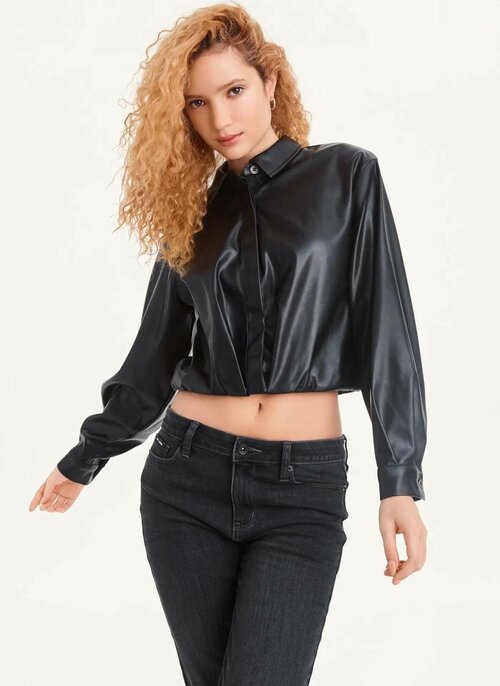 Рубашка  DKNY, повседневный стиль, полуприлегающий силуэт, длинный рукав, без карманов, однотонная, размер M, черный