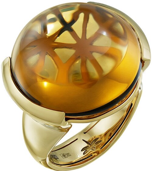 Кольцо Natasha Libelle, желтое золото, 585 проба, родирование, цитрин, размер 17.5