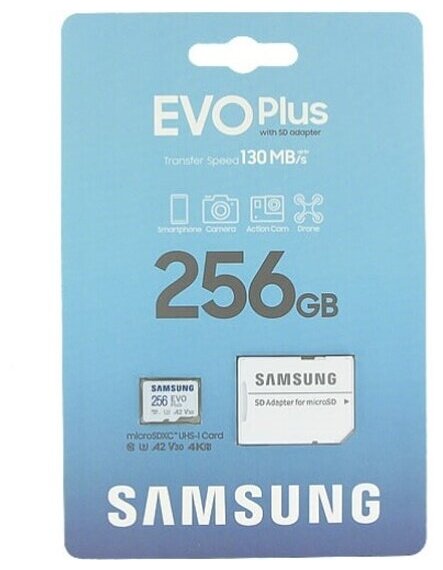 Карта памяти SAMSUNG microSDXC 256Gb EVO Plus UHS-I U3 V30 A2 + ADP