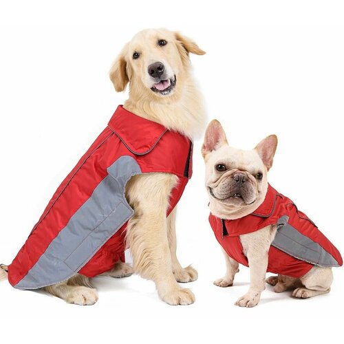 Водоотталкивающая и светоотражающая куртка - жилет для собаки. Подходит для зимы, весны и осени. Дождевик. Красный. Размер XXXL.