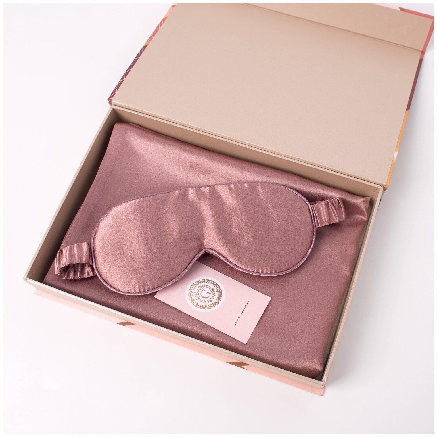 Комплект шелковая наволочка Прованс 50х70 с запахом и шелковая маска для сна Прованс в подарочной коробке