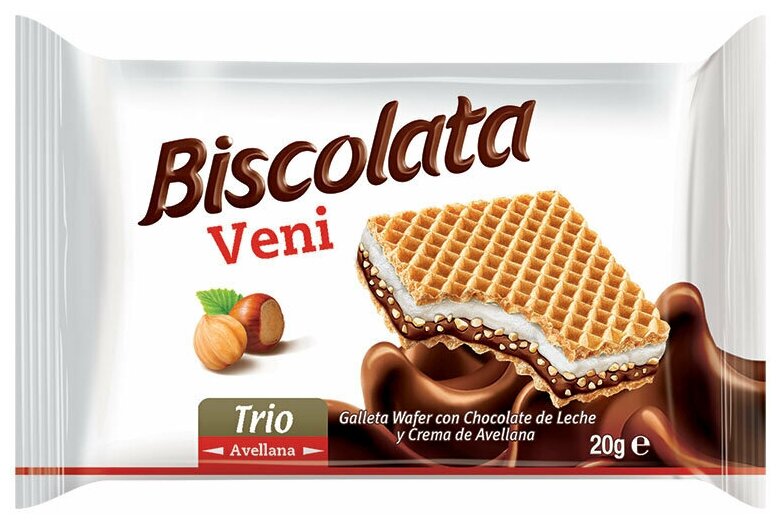 Solen, вафли "Biscolata Veni Trio" c молочно-ореховой начинкой 20г х 24шт - фотография № 2