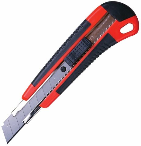 Нож канцелярский Brauberg 18 мм, автофиксатор, резиновые вставки, 2 лезвия (230919)