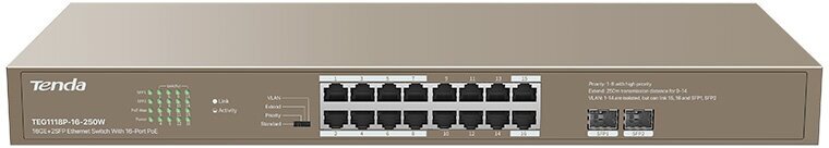 Неуправляемый Ethernet-коммутатор TENDA IP-COM G1118P-16-250W 16GE+2SFP с 16-портовым PoE