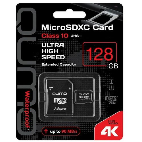 Карта памяти Micro SecureDigital 128Gb QUMO QM128GMICSDXC10U1 {MicroSDXC Class 10 UHS-I, SD adapt}