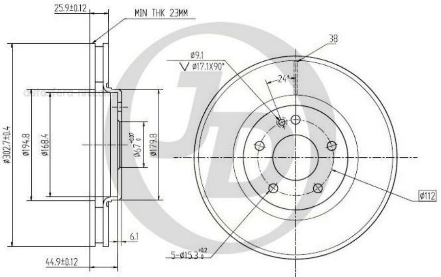 Диск тормозной (303x26) 5 отв Jd JBD0008