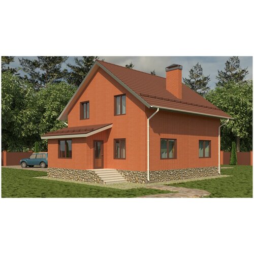 Проект жилого дома STROY-RZN 15-0033А (138,7 м2, 9,09*11,95 м, газобетонный блок 375 мм, облицовочный кирпич)