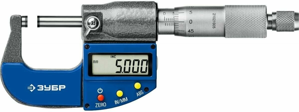 Микрометр ЗУБР Профессионал гладкий цифровой, МКЦ 25, диапазон 0-25мм, шаг измерения 0,001мм