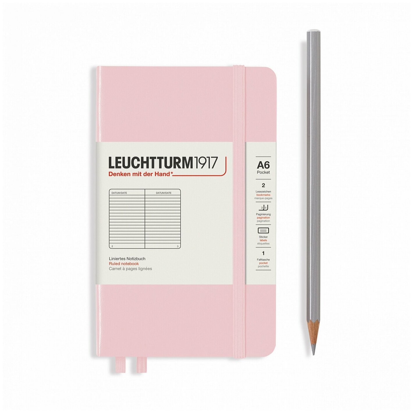 Записная книжка Leuchtturm, в линейку, розовая, 187 страниц, твердая обложка, А6