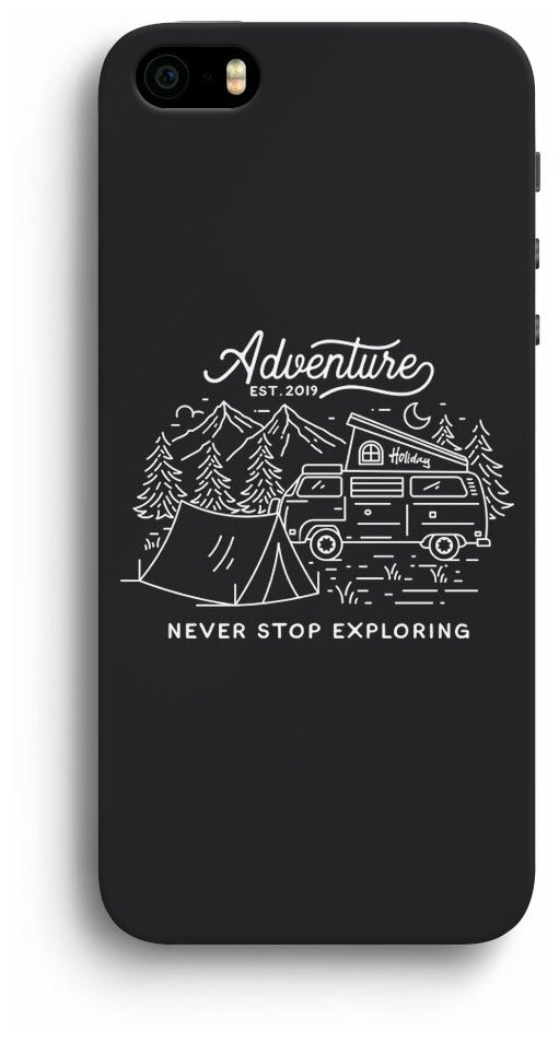Чехол для iPhone 5/5S/SE "Never stop exploring", чёрный