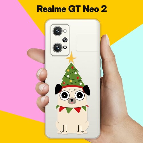 Силиконовый чехол на Realme GT Neo 2 Елка-мопс / для Реалми ДжиТи Нео 2 силиконовый чехол на realme gt neo 2 реалми gt нео 2 три кота