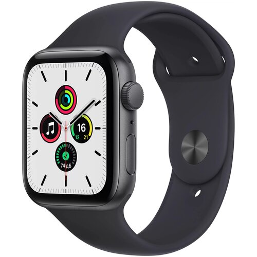 фото Умные часы apple watch se gps 44мм aluminum case with sport band, серый космос/тёмная ночь