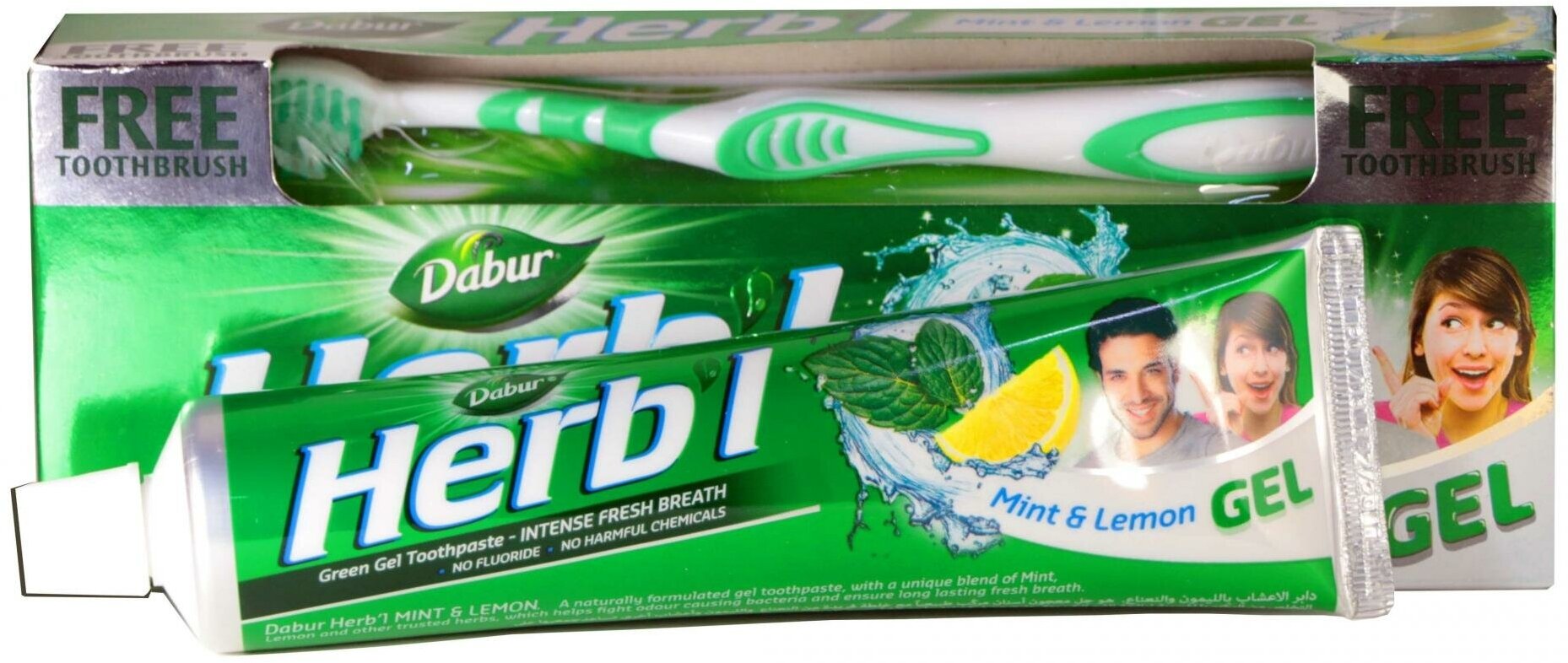 Зубная паста Мята и Лимон Дабур + зубная щётка (Dabur Herb'l Fresh Gel) 150 гр.