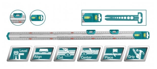 Линейка Total многофункциональная 60см с уровнем