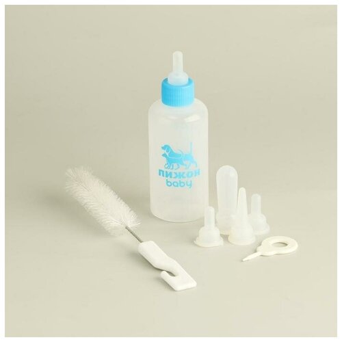 Набор для вскармливания Пижон бутылочка 60 мл с 4 сосками и ершиком голубой 564₽