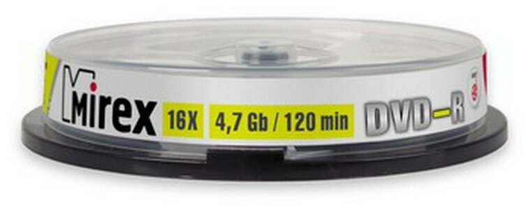Диск DVD-R Mirex 4,7GB, 16x, комплект 10шт, Cake Box (UL130003A1L)