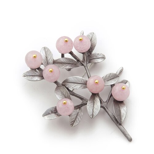 Брошь ЖемАрт, кварц, розовый/серебристый
