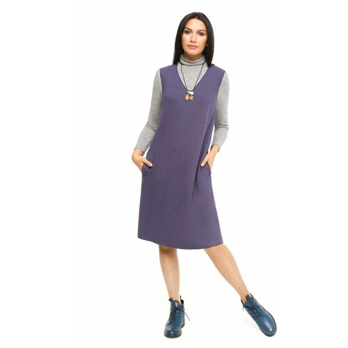Сарафан Studio T, повседневный, трапециевидный силуэт, до колена, карманы, размер 44, фиолетовый