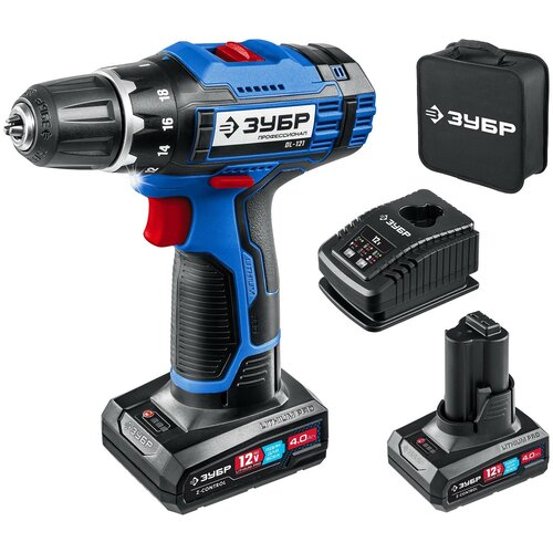 ЗУБР Т7 12 В 40 Нм 2 АКБ 4 Ач дрель-шуруповерт сумка Профессионал DL-121-42 1108000₽