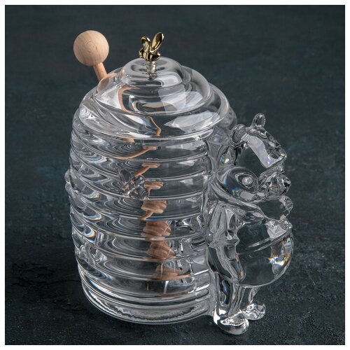 Ёмкость хрустальная для мёда Мишка с ульем 250 мл h15 см 10369₽