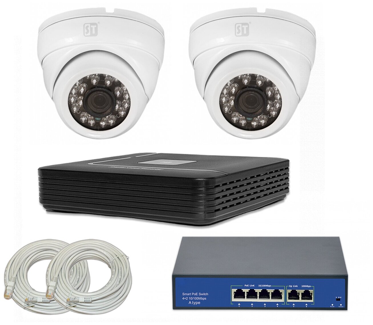 Готовый комплект IP видеонаблюдения 2 внутренние камеры 2MP ST-KIT-IP22HD