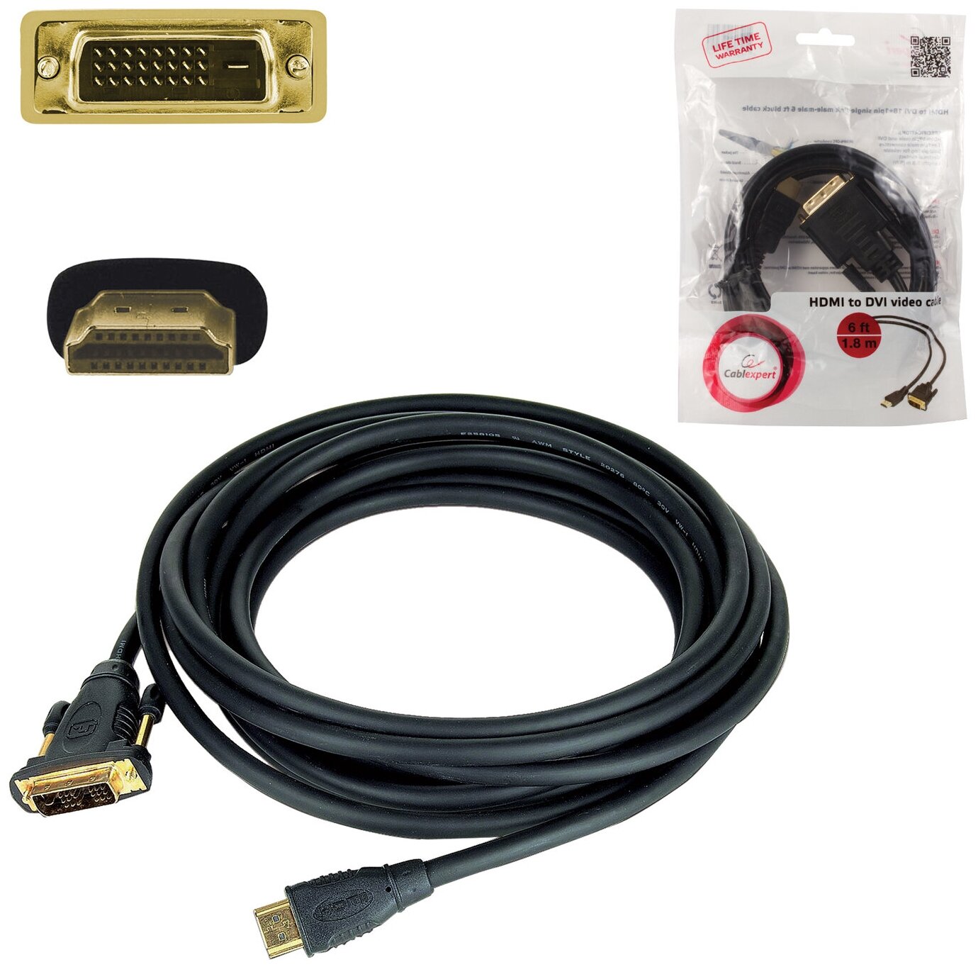 Gembird Кабель DVI - HDMI 1.8м Gembird Black (CC-HDMI-DVI-6)